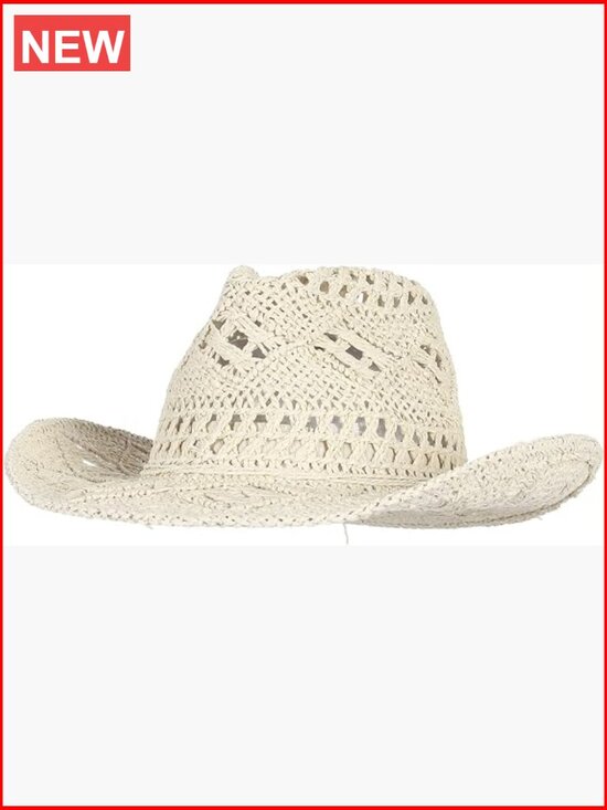 Straw Cowboy Cowgirl Hat Woven Hollow Out Wide Brim Roll Up Sun Hat Chin Strap